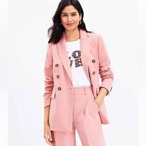 LOFT Brushed Flannel Double-Breasted Blazer pink preppy equestrian office work 8